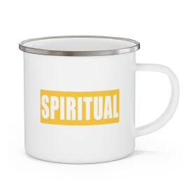 Enamel Camping Mug, Spiritual Yellow Gold Colorblock Illustration