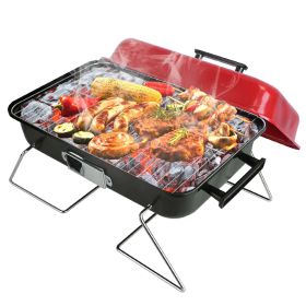 Portable Charcoal Grill Outdoor Tabletop Grill Small Barbecue Smoker Folding BBQ Grill with Lid for Backyard Camping Picnics Beach (Color: Black)