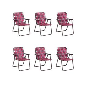 6 Pieces Folding Beach Chair Camping Lawn Webbing Chair (Color: Red)