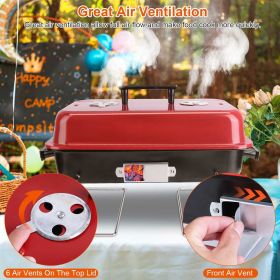 Portable Charcoal Grill Outdoor Tabletop Grill Small Barbecue Smoker Folding BBQ Grill with Lid for Backyard Camping Picnics Beach (Color: Red)